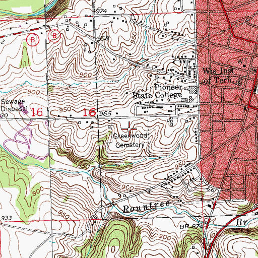 Topographic Map of Greenwood Cemetery, WI