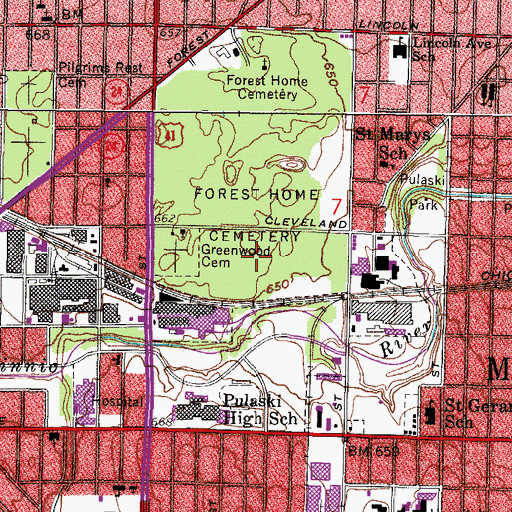 Topographic Map of Greenwood Cemetery, WI