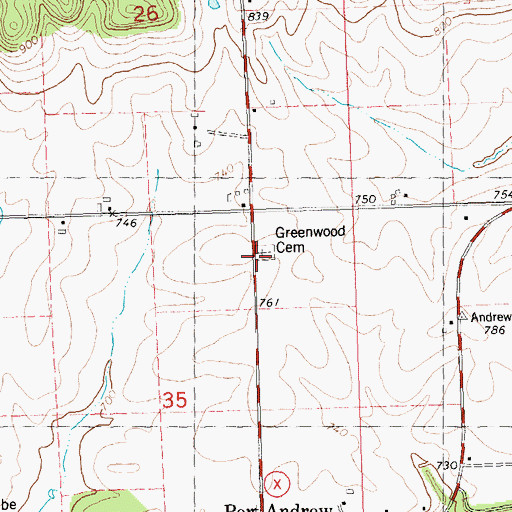 Topographic Map of Greenwood Cemetery, WI