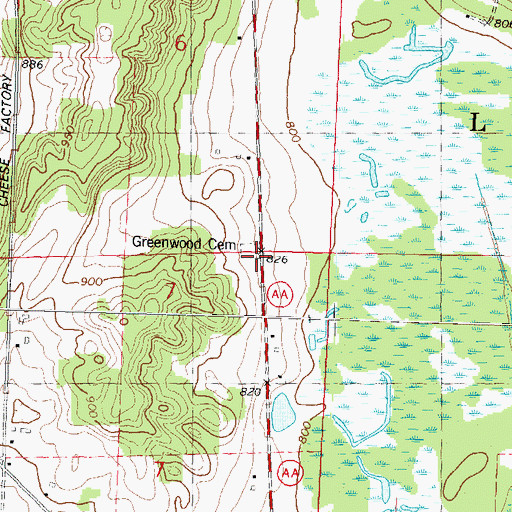 Topographic Map of Greenwood Cemetery, WI