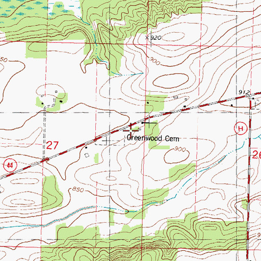 Topographic Map of Greenwood Cemetery, WI