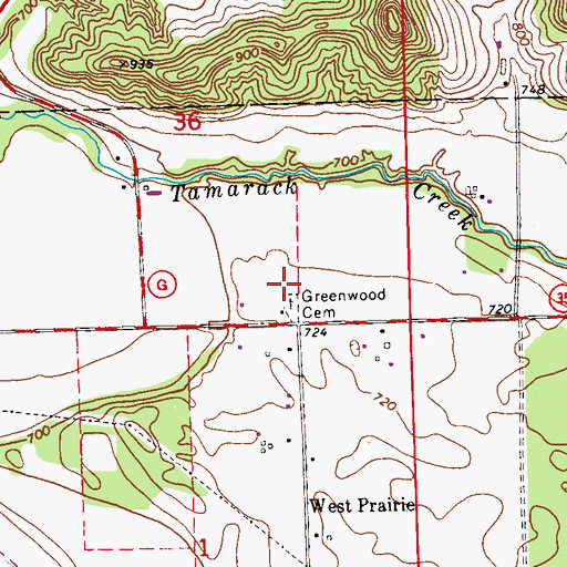 Topographic Map of Greenwood Cemetery, WI