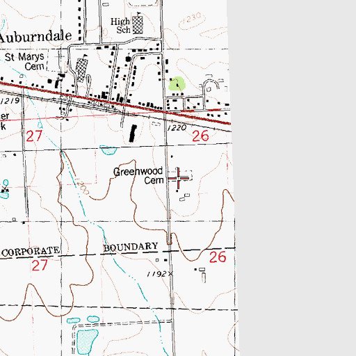 Topographic Map of Greenwood Cemetery, WI