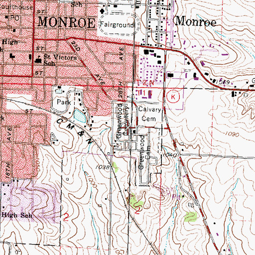 Topographic Map of Greenwood Cemetery, WI