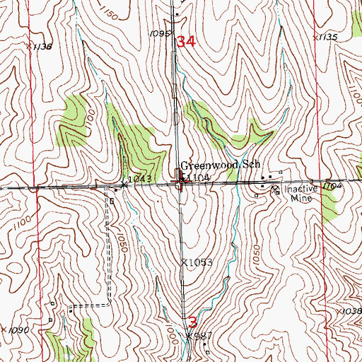 Topographic Map of Greenwood School, WI