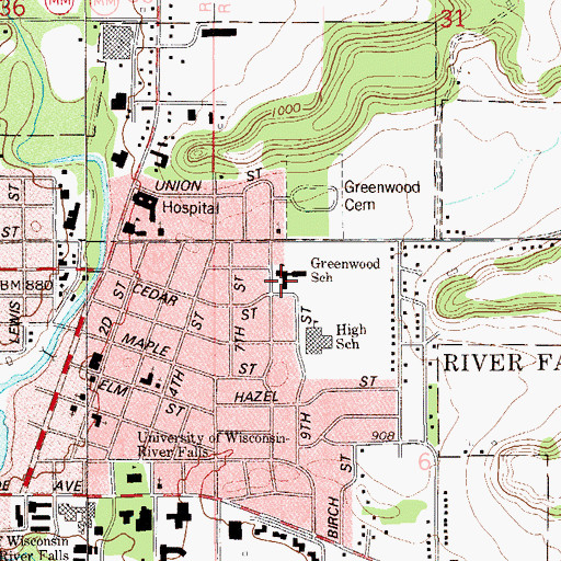Topographic Map of Greenwood Elementary School, WI