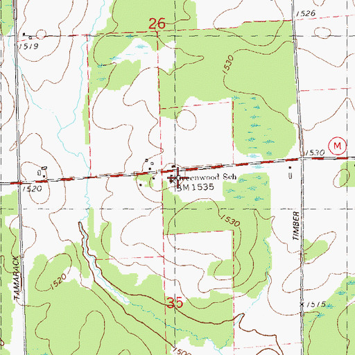 Topographic Map of Greenwood School, WI