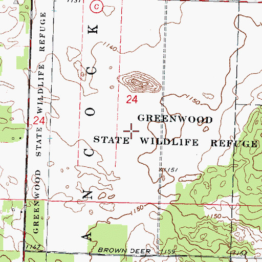 Topographic Map of Greenwood State Wildlife Refuge, WI