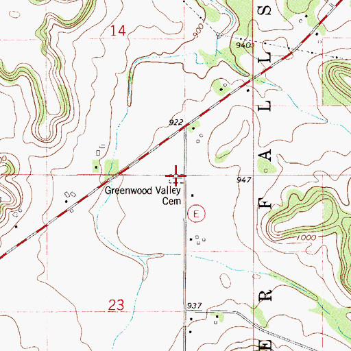 Topographic Map of Greenwood Valley Cemetery, WI