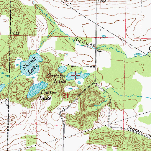 Topographic Map of Grenlie Lake, WI