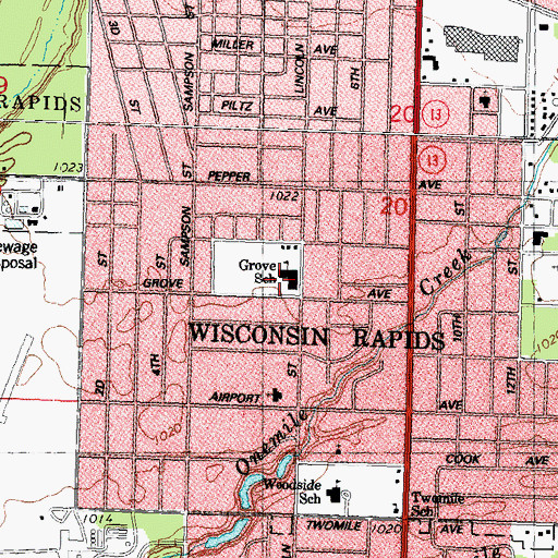 Topographic Map of Grove Elementary School, WI
