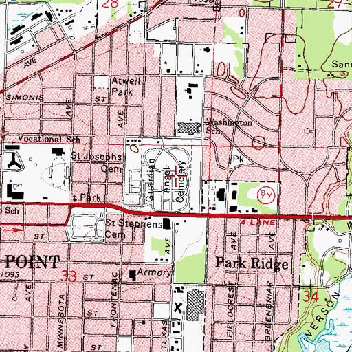 Topographic Map of Guardian Angel Cemetery, WI