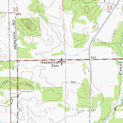 Topographic Map of Hadleyville Cemetery, WI