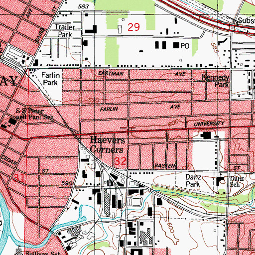 Topographic Map of Haevers Corners, WI