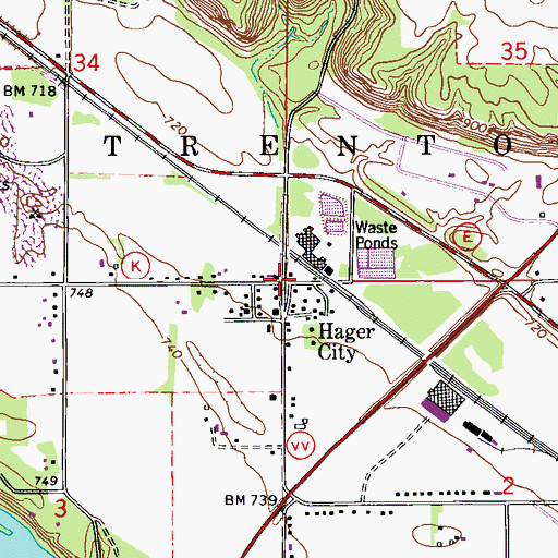 Topographic Map of Hager City, WI