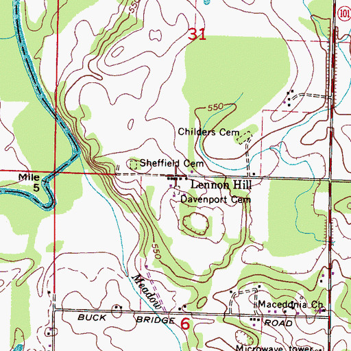 Topographic Map of Lennon Hill, AL