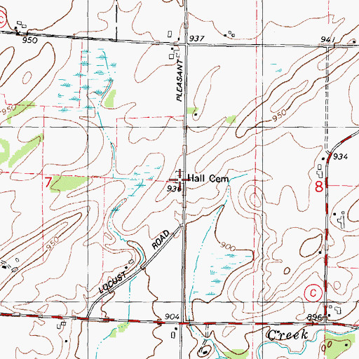 Topographic Map of Hall Cemetery, WI