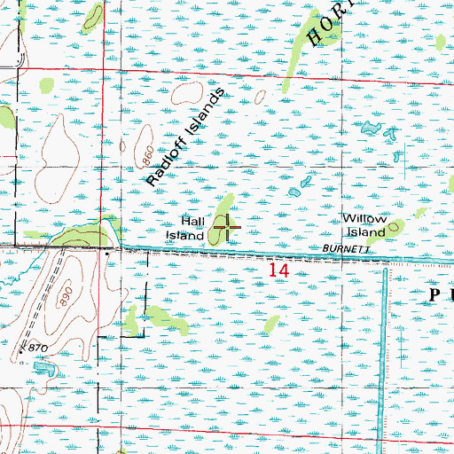 Topographic Map of Hall Island, WI
