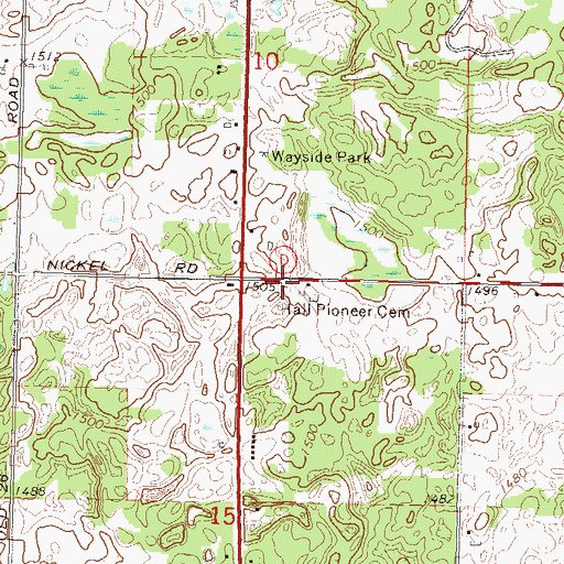 Topographic Map of Hall Pioneer Cemetery, WI