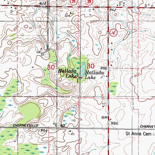 Topographic Map of Hallada Lake, WI