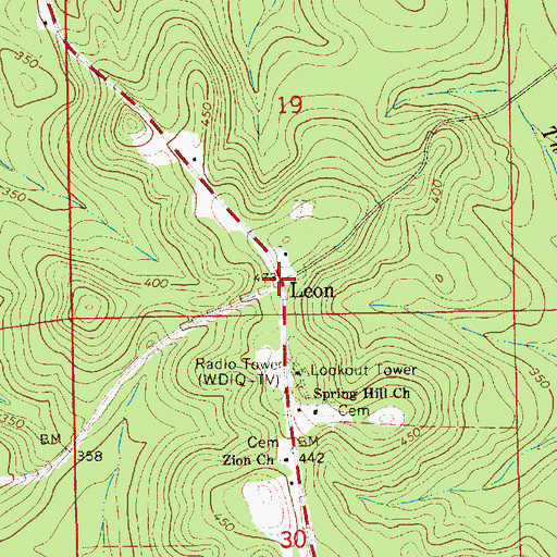 Topographic Map of Leon, AL
