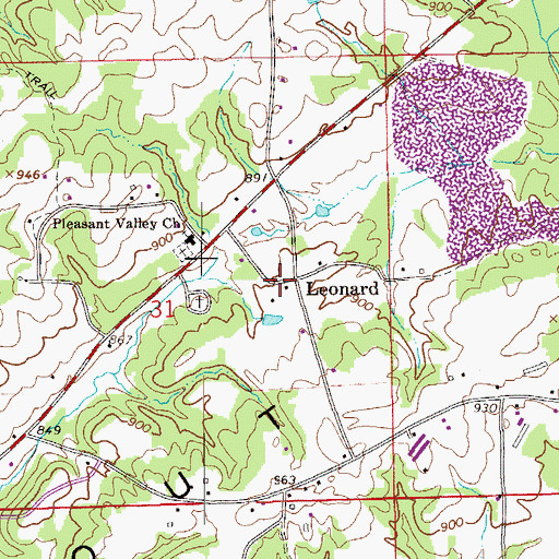 Topographic Map of Leonard, AL