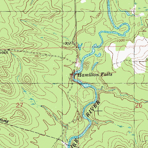 Topographic Map of Hamilton Falls, WI