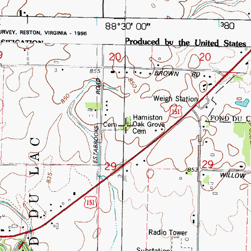 Topographic Map of Oak Grove Cemetery, WI