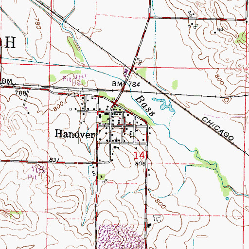 Topographic Map of Hanover, WI