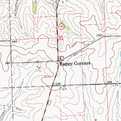 Topographic Map of Happy Corners, WI