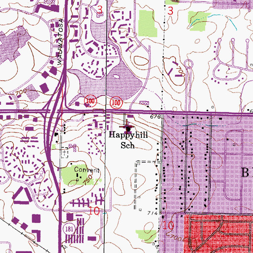 Topographic Map of Happy Hill Elementary School (historical), WI