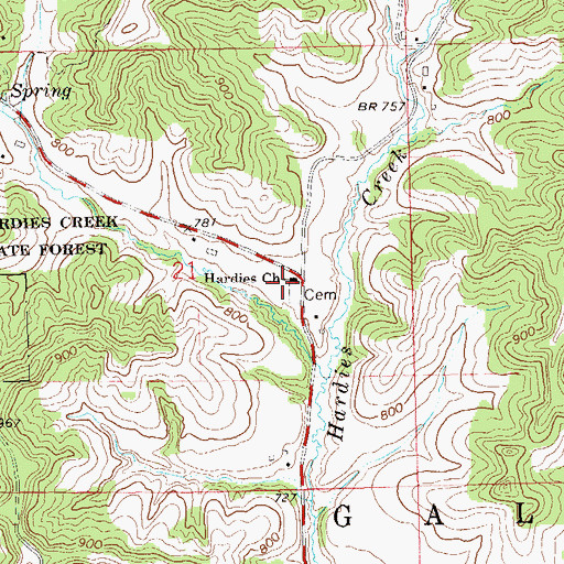 Topographic Map of Hardies Church, WI