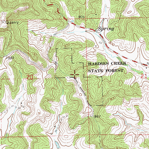 Topographic Map of Hardies Creek State Forest, WI