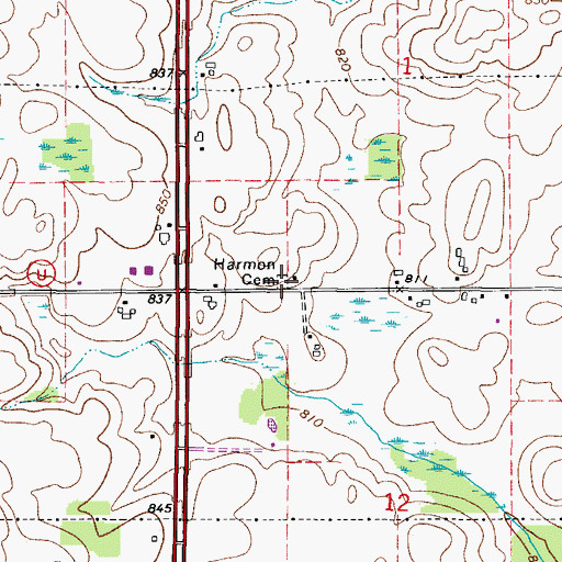 Topographic Map of Evergreen Cemetery, WI