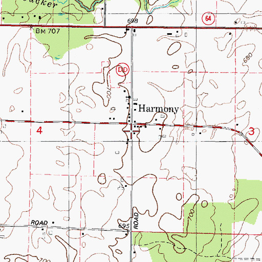 Topographic Map of Harmony, WI
