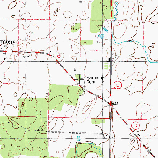 Topographic Map of Harmony Cemetery, WI