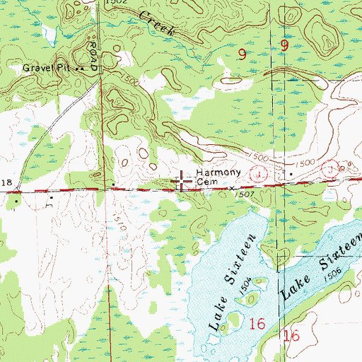 Topographic Map of Harmony Cemetery, WI