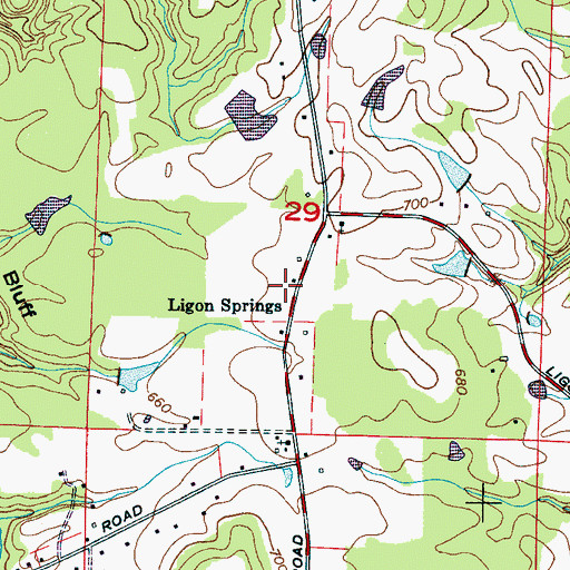 Topographic Map of Ligon Springs, AL