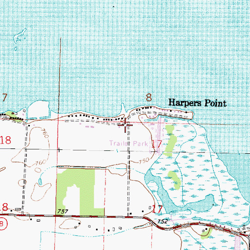 Topographic Map of Harpers Point, WI