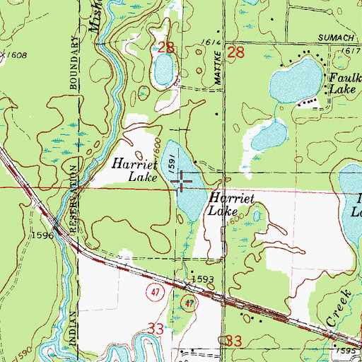 Topographic Map of Harriet Lake, WI