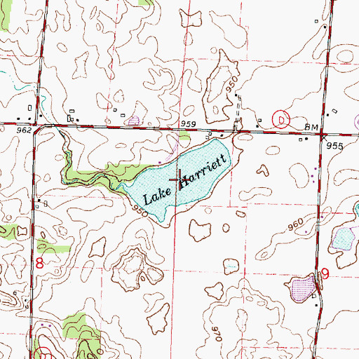 Topographic Map of Lake Harriett, WI