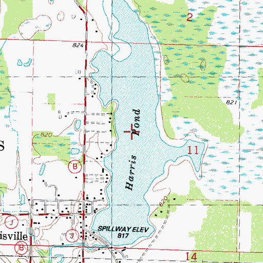 Topographic Map of Harris Pond, WI