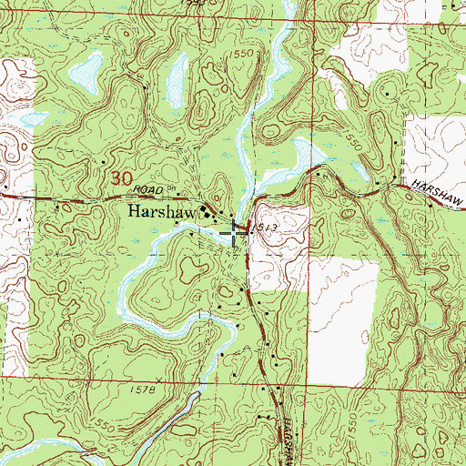 Topographic Map of Harshaw, WI