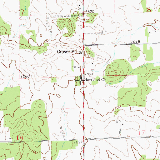 Topographic Map of Hartland Church, WI
