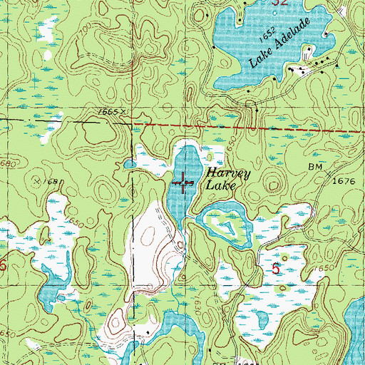 Topographic Map of Harvey Lake, WI