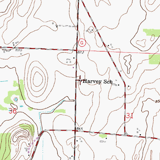 Topographic Map of Harvey School, WI