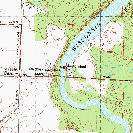 Topographic Map of Hat Rapids Flowage, WI