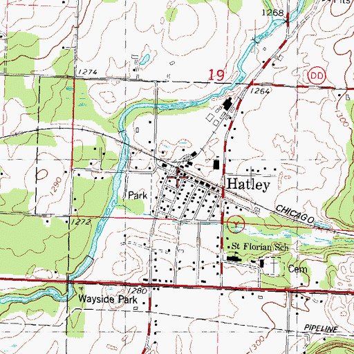 Topographic Map of Hatley, WI