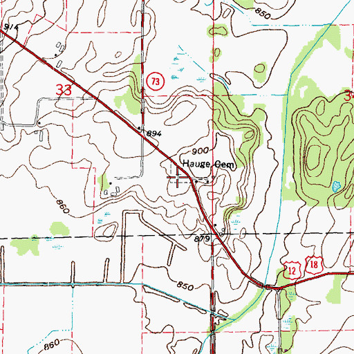 Topographic Map of Hauge Cemetery, WI