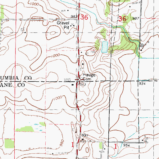 Topographic Map of Spring Prairie - Hauge Cemetery, WI